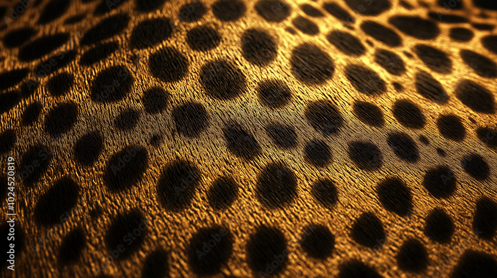 Golden leopard skin pattern, detailed view of black spots on warm background, exotic and wild texture, high-resolution background for creative and artistic designs Golden leopard skin pattern, detailed view of black spots on warm background, exotic and wild texture, high-resolution background for creative and artistic designs