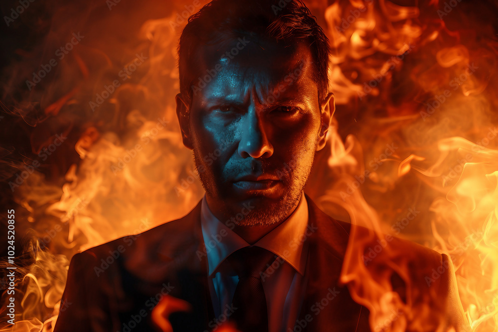 Mad angry business person man woman dressed luxury formal suit traveling corporate trip, Generative AI Mad angry business person man woman dressed luxury formal suit traveling corporate trip, Generative AI