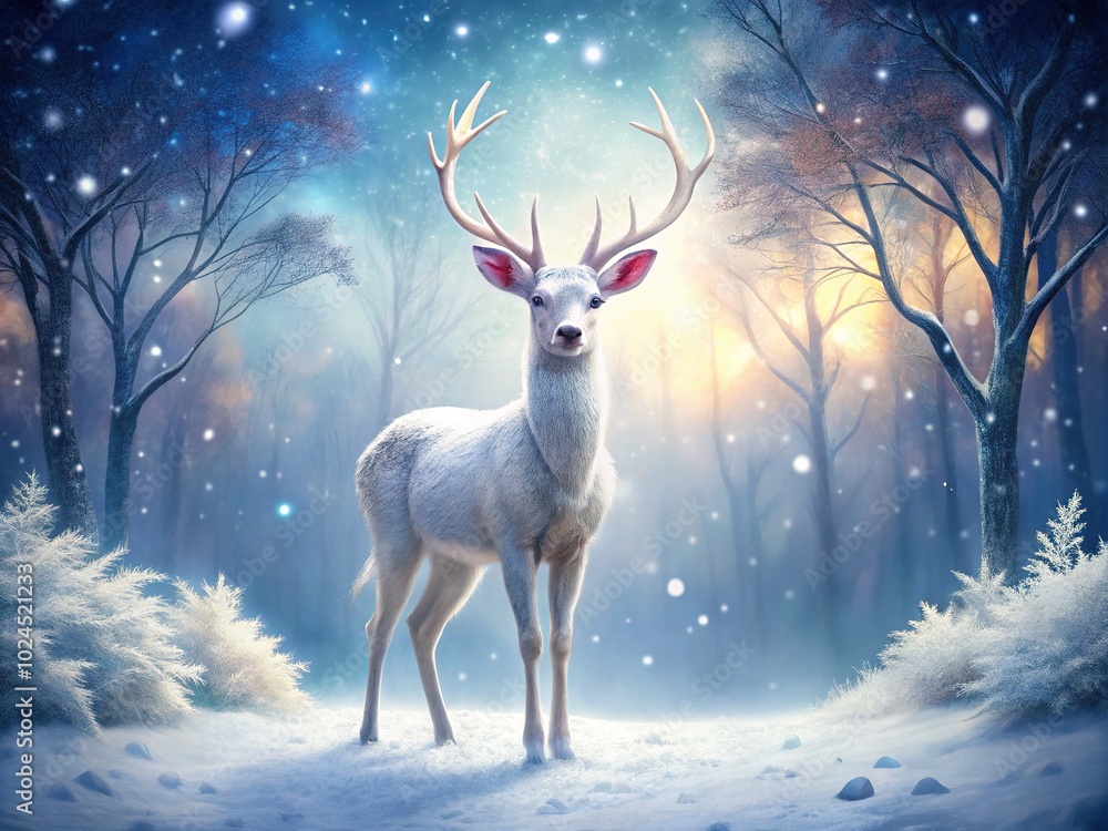 Enchanting White Deer in Snowy Landscape - Low Light Photography for Nature Lovers Enchanting White Deer in Snowy Landscape - Low Light Photography for Nature Lovers