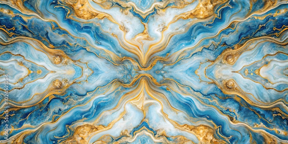 Marble abstract background with gold and blue veins liquid marble pattern, symmetrical Marble abstract background with gold and blue veins liquid marble pattern, symmetrical