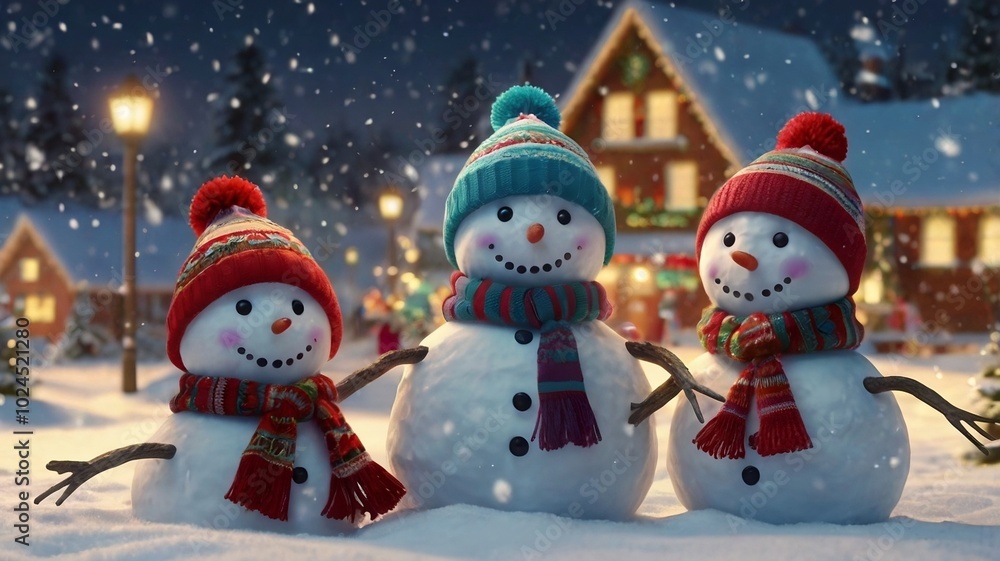 Fototapeta premium snowman christmas background with hat and scarf, winter concept design. generative ai