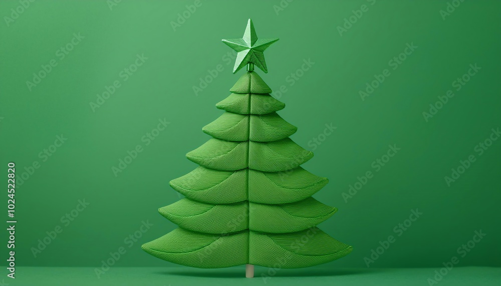 A stylized green Christmas tree with a star on top, set against a simple green background. A stylized green Christmas tree with a star on top, set against a simple green background.