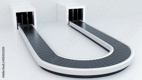 3d rendering of  baggage carousel in white background. it is a device, generally at an airport, delivers checked luggage to the passengers at the baggage reclaim area at their final destination.