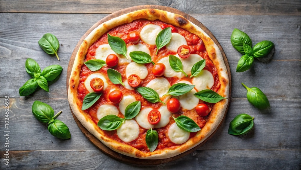 Margherita pizza with basil garnish Margherita pizza with basil garnish