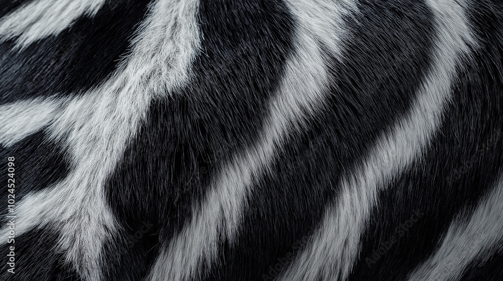 Zebra print fur texture, close-up of natural black and white striped pattern, detailed and high-resolution background, perfect for design and fashion projects Zebra print fur texture, close-up of natural black and white striped pattern, detailed and high-resolution background, perfect for design and fashion projects