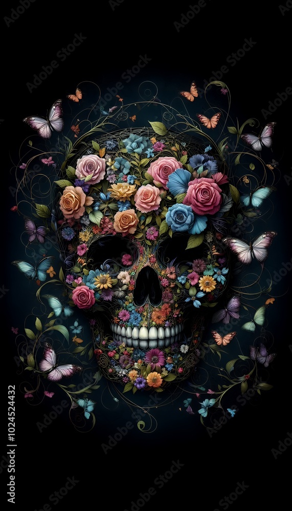 Fototapeta premium Fire on skull phone wallpaper