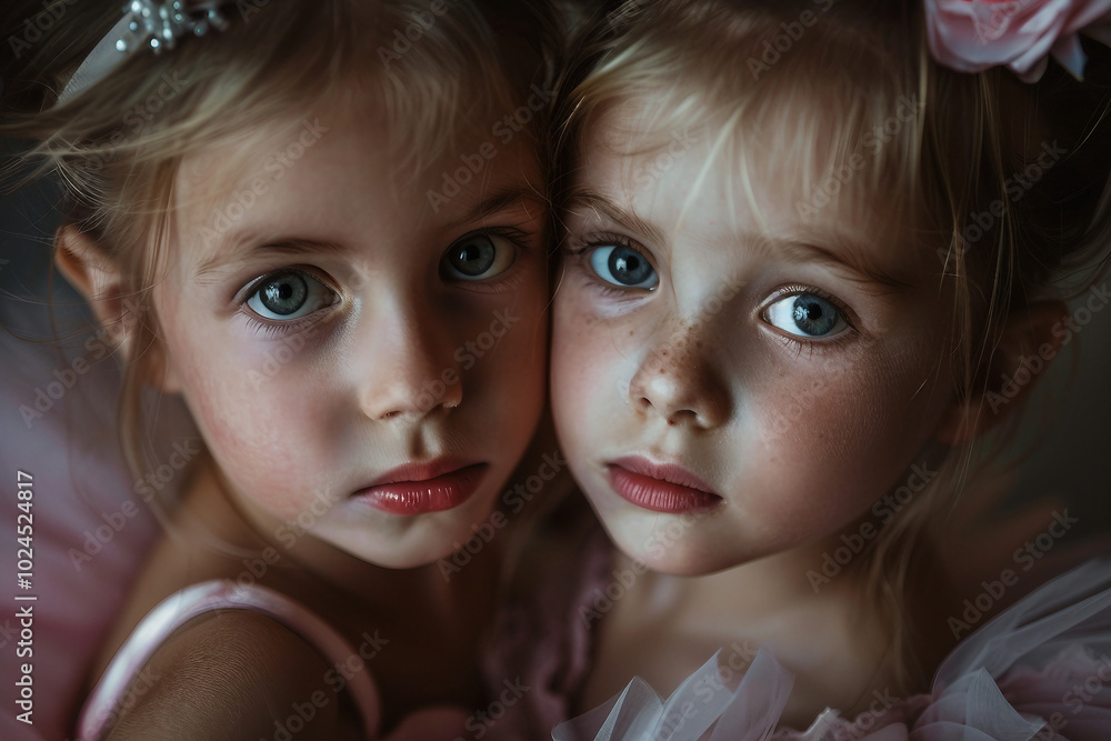 Generative AI picture of beautiful children preparing ballet dance school performance in stage ballroom gown Generative AI picture of beautiful children preparing ballet dance school performance in stage ballroom gown