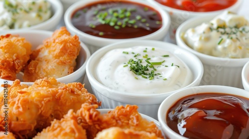 Assorted Dipping Sauces in White Bowls