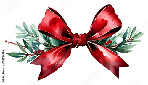 Elegant Red Bow with Greenery for Holiday Decor