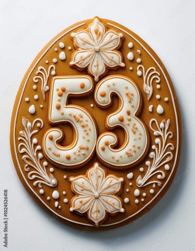 Decorated cookie, number 53, illustration for birthday or anniversary celebration Decorated cookie, number 53, illustration for birthday or anniversary celebration