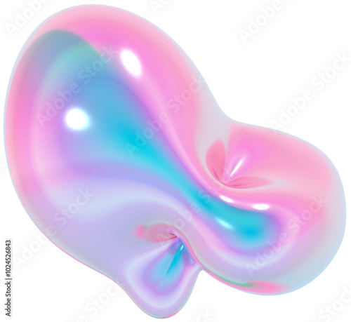 3d holographic shape, iridescent chrome fluid abstract form