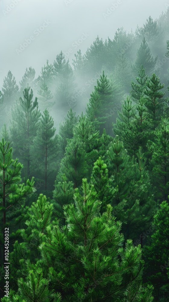 A wall with pine leaves, in a foggy, white background, with ample copy space. A wall with pine leaves, in a foggy, white background, with ample copy space.
