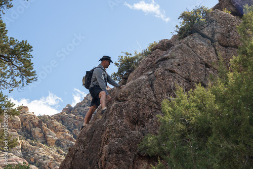 Hiker on the White Rock Mountain Loop, La Madre Mountains Wilderness, Nevada