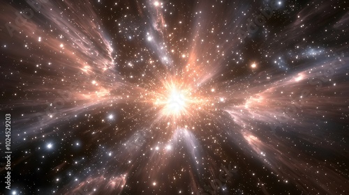 Stunning cosmic explosion: radiant light bursts amidst the stars in a vast galactic scene