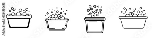 The laundry tub icon line features a modern and trendy design