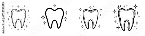 The shiny tooth icon line is a modern design illustration in a trendy style.