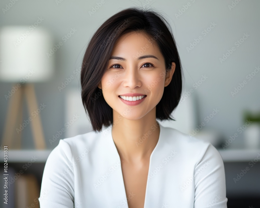 A confident businesswoman with a warm smile, sitting in a modern office environment. Perfect for themes of success, leadership, and professionalism in the workplace. A confident businesswoman with a warm smile, sitting in a modern office environment. Perfect for themes of success, leadership, and professionalism in the workplace.