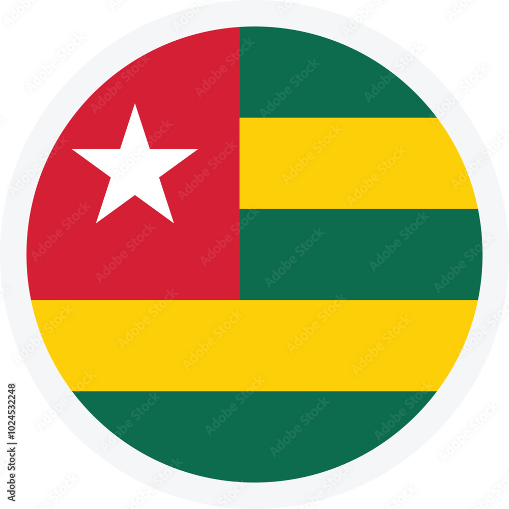 Flag of Togo. Round vector icon on transparent background Flag of Togo. Round vector icon on transparent background