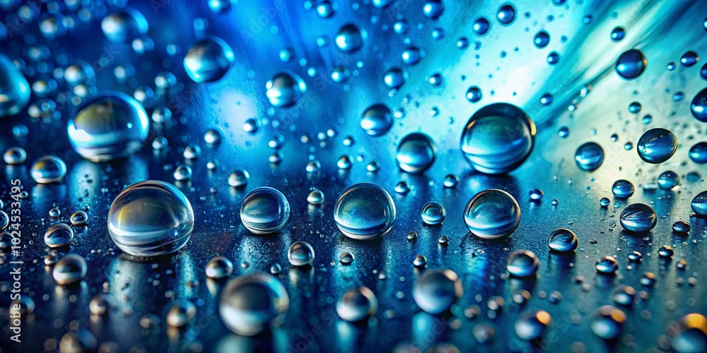 An abstract blue backdrop showcasing water drops on glass, using a tilt-shift effect to achieve stunning visuals ideal for design and artistic endeavors. An abstract blue backdrop showcasing water drops on glass, using a tilt-shift effect to achieve stunning visuals ideal for design and artistic endeavors.
