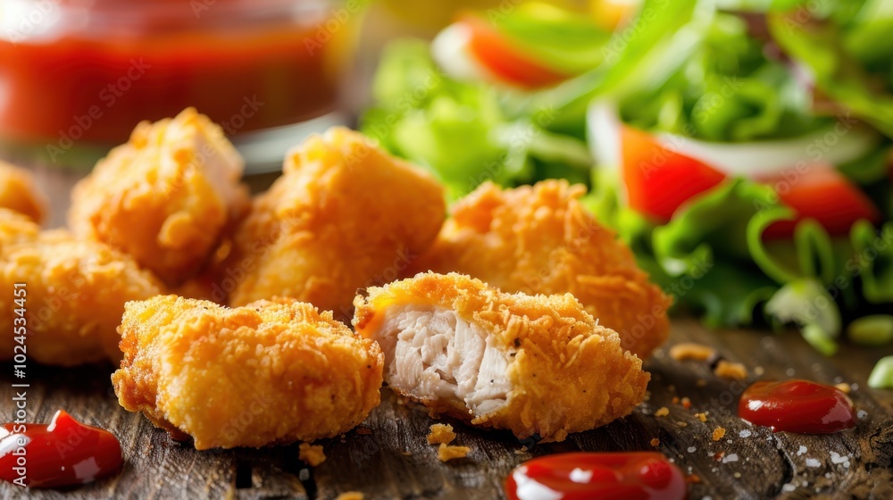 Crispy Chicken Nuggets with Fresh Salad Garnish Crispy Chicken Nuggets with Fresh Salad Garnish