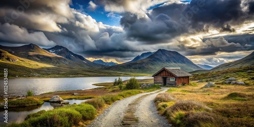 Scenic Footpath to Lake Rondvassbu in Rondane National Park, Norway â€“ Dramatic Mountain Landscape photo