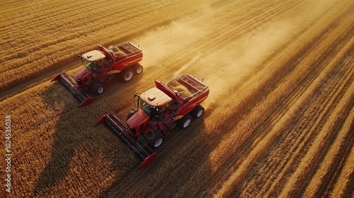 A team of professionals managing machinery in agriculture, working in unison in a modern farming environment