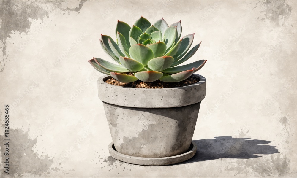Echeveria succulent in a gray concrete pot on a textured background Echeveria succulent in a gray concrete pot on a textured background