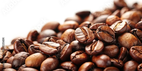 Medium shot of coffee beans on white background with shallow depth of field photo