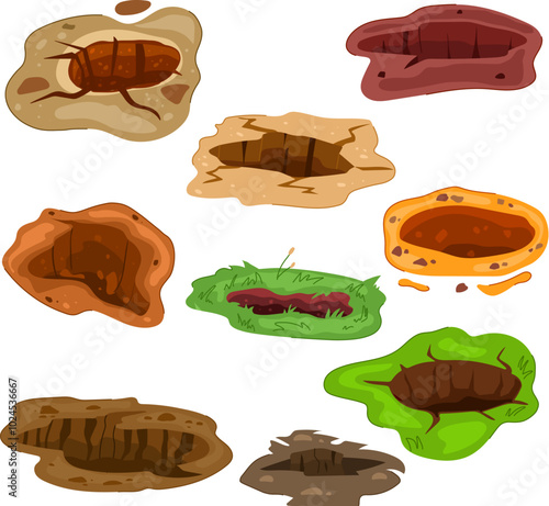 pit set cartoon. quarry hole, trench cavity, abyss chasm pit sign. isolated symbol vector illustration