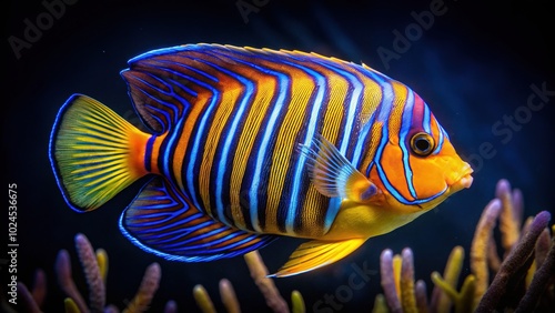 Stunning Royal Angelfish in Low Light Photography on White Background for Aquatic Enthusiasts