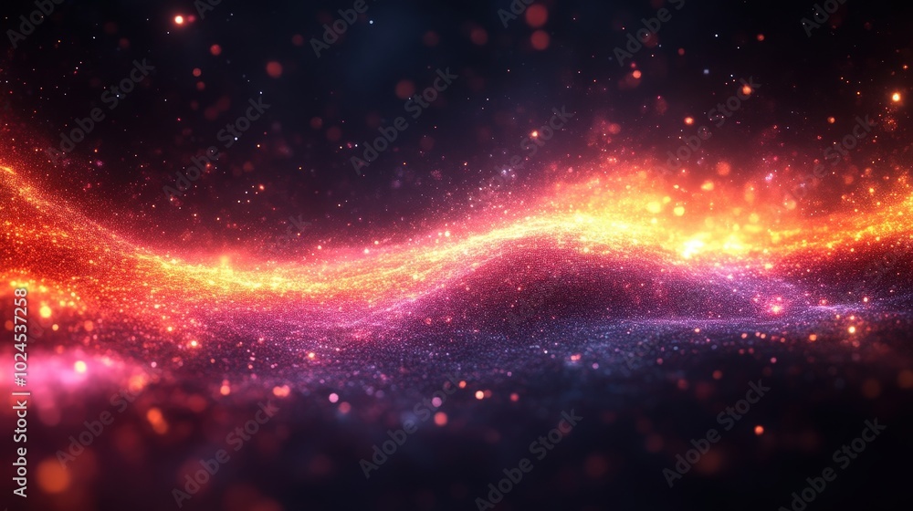 Abstract Glowing Wave Of Sparkling Particles In Vibrant Red And Orange Tones Creating A Futuristic Energy Flow Concept Abstract Glowing Wave Of Sparkling Particles In Vibrant Red And Orange Tones Creating A Futuristic Energy Flow Concept