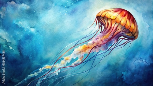 Medium shot of Jellyfish Pelagia noctiluca painted with watercolor photo