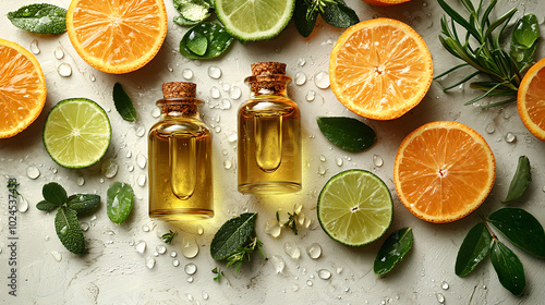 Citrus Essential Oils with Fresh Fruits and Herbs