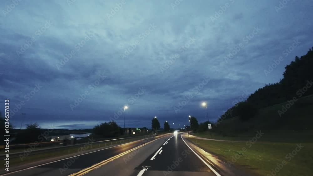 Car point of view driving at night Car point of view driving at night