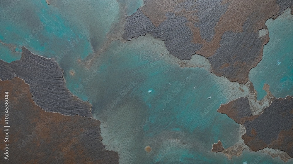 Naklejka premium Rustic Textured Surface with SlateGray and Cyan Oxidized Patina
