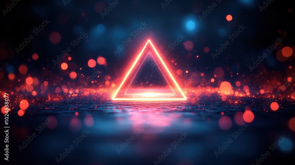 Glowing Neon Red Triangle With Abstract Bokeh Effects On Dark Background Creating A Futuristic Digital Vibe Glowing Neon Red Triangle With Abstract Bokeh Effects On Dark Background Creating A Futuristic Digital Vibe