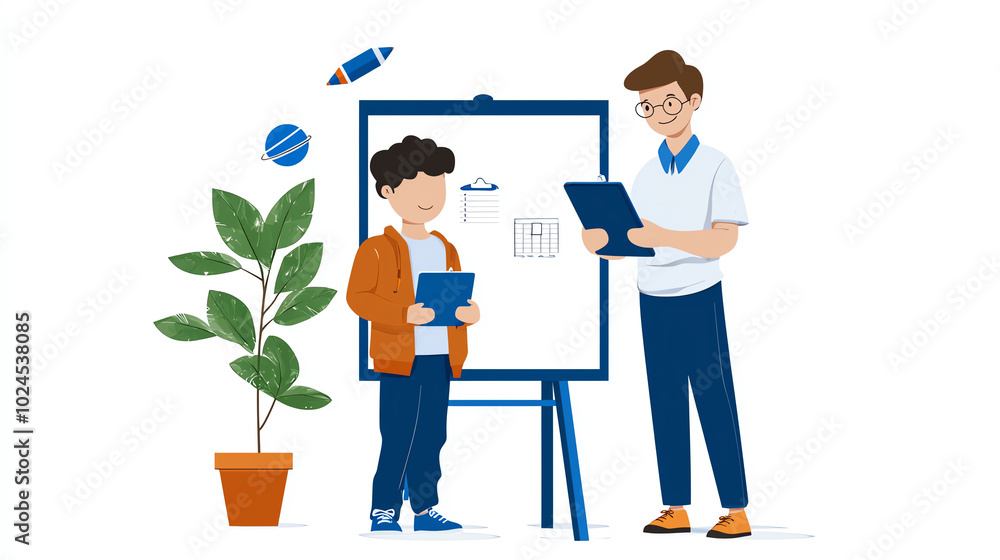 Teacher and student discussing project. Teacher and student discussing project.