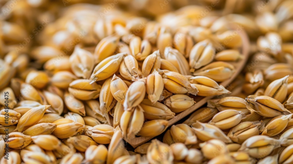 Close-Up of Golden Barley Grain on Wooden Spoon