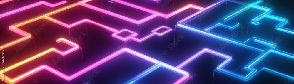 Maze made of colorful neon tubes floating in a dark void, Maze, abstract, futuristic, glowing Maze made of colorful neon tubes floating in a dark void, Maze, abstract, futuristic, glowing