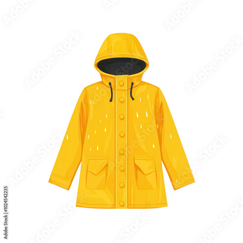 Bright yellow raincoat with hood, ideal for wet weather protection and outdoor activities. Durable and stylish for all ages. on transparent cutout, PNG file photo