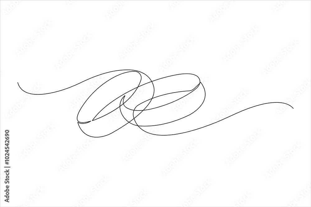 Obraz premium Continuous one line art drawing of pair of wedding rings in outline vector illustration