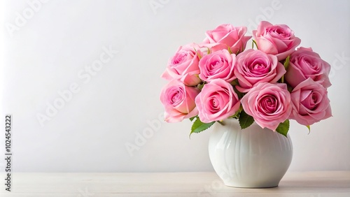 Wallpaper Mural Medium shot pink roses in white vase on white background Torontodigital.ca