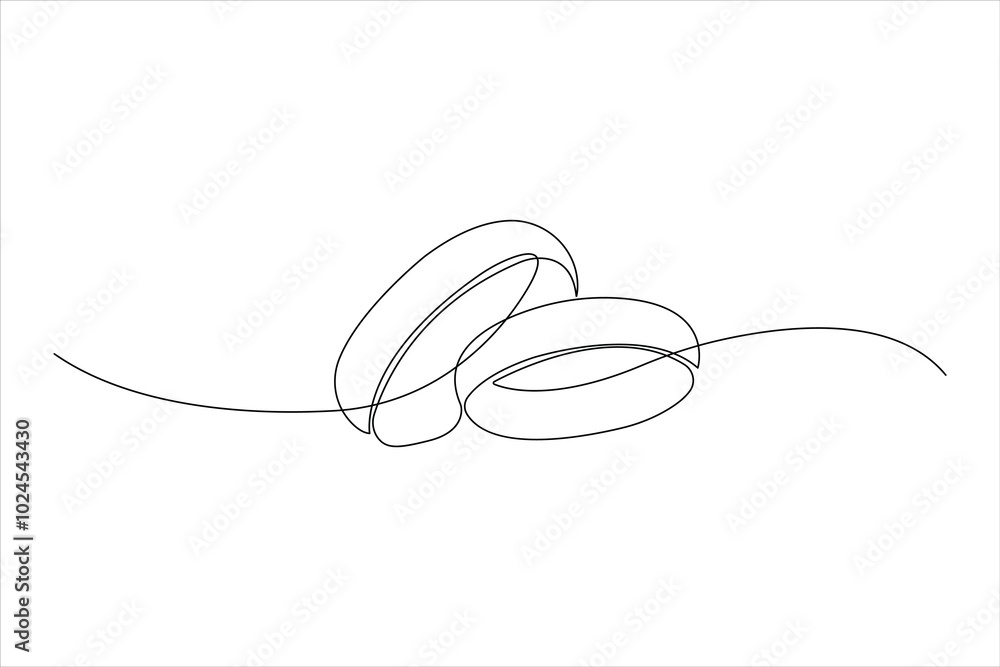 Obraz premium Continuous one line art drawing of pair of wedding rings in outline vector illustration