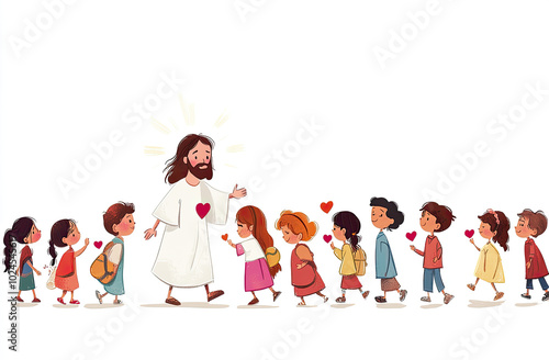 Jesus Christ giving heart to children photo