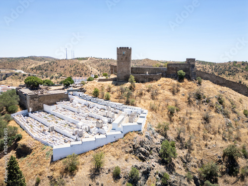 Aerial View of Mertola Town and the Guadiana River in Alentejo, Portugal photo