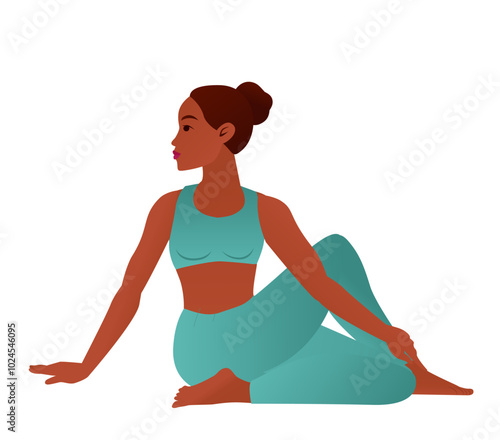 Yogini in Half Lord of the Fishes Pose Ardha Matsyendrasana Seated Twist Yoga Vector Illustration Non-Extended Leg