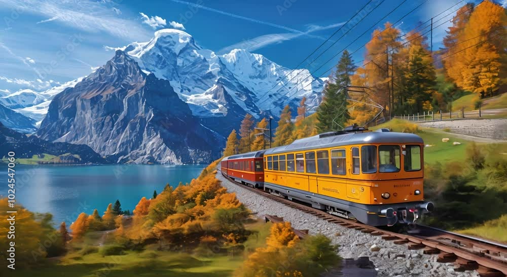 Train Journey Through Stunning Autumnal Swiss Alps Train Journey Through Stunning Autumnal Swiss Alps