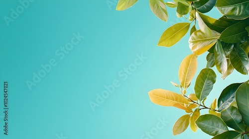 Serene and tranquil aerial view showcasing the vibrant green foliage of a tree set against a vibrant blue sky