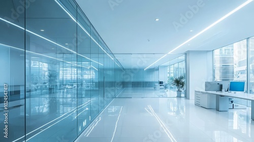 Modern Office with LED Lighting and Glass Walls