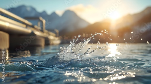 Hydroelectric power plant with crystal clear water flowing through its modern industrial infrastructure symbolizing the use of clean and renewable energy sources photo